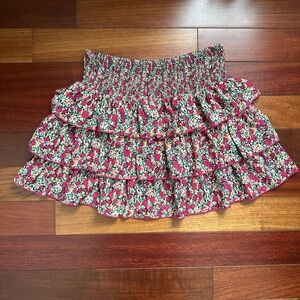 SHEIN Floral Ruffle Mini Skirt - Pink and Green